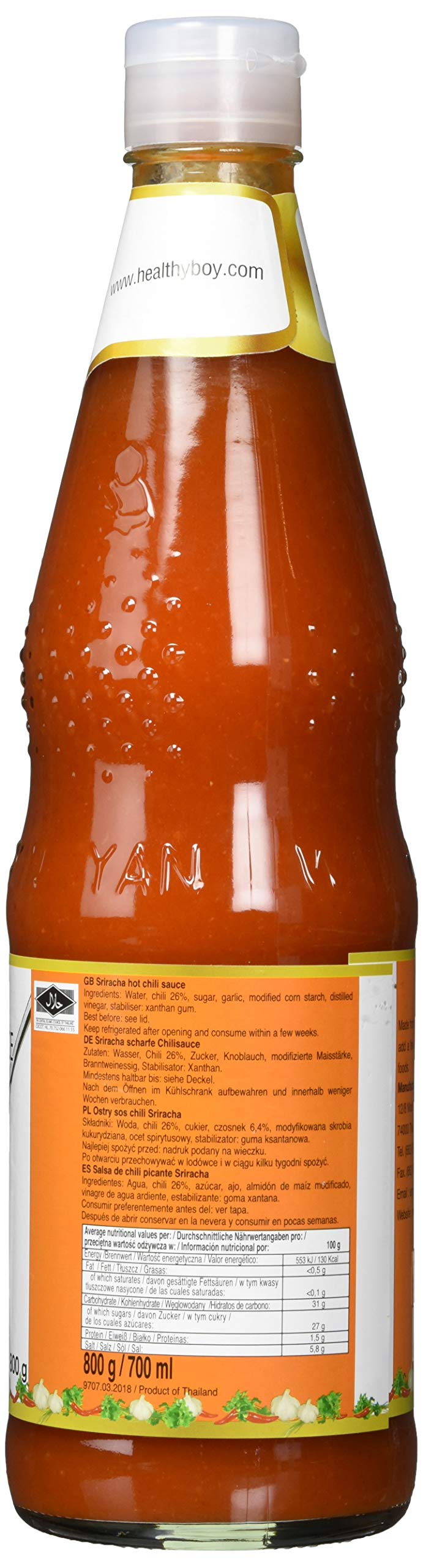 Healthy Boy Sriracha Hot Chili Sauce (700ml) - Spicy Flavor Enhancer for Asian Dishes, Burgers & Stir-Fry Cooking