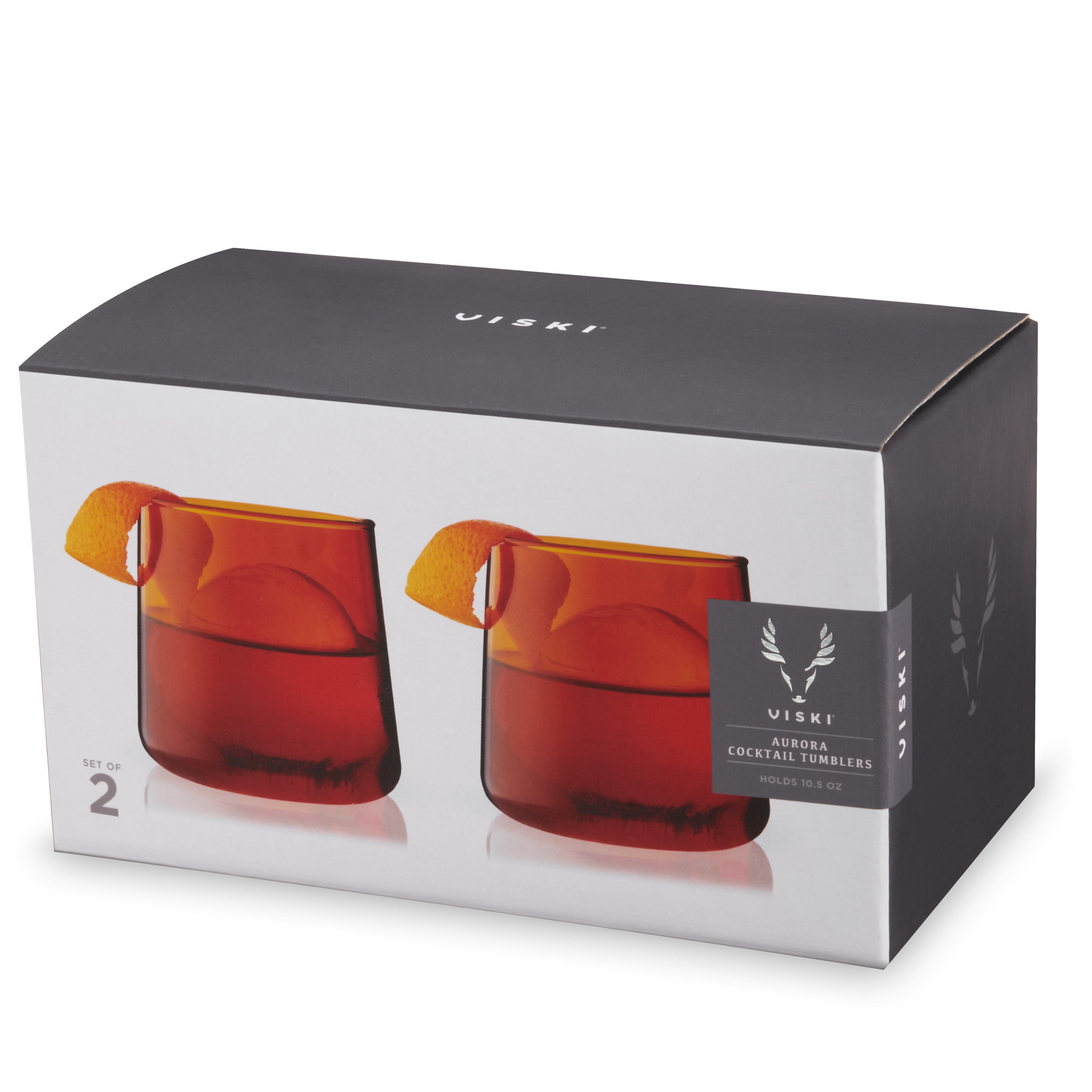 Aurora Amber Cocktail Glasses Set of 2 - Elegant Whiskey Tumbler for Bourbon, Scotch & Cocktails - Perfect for Home Bar, Parties & Gifts
