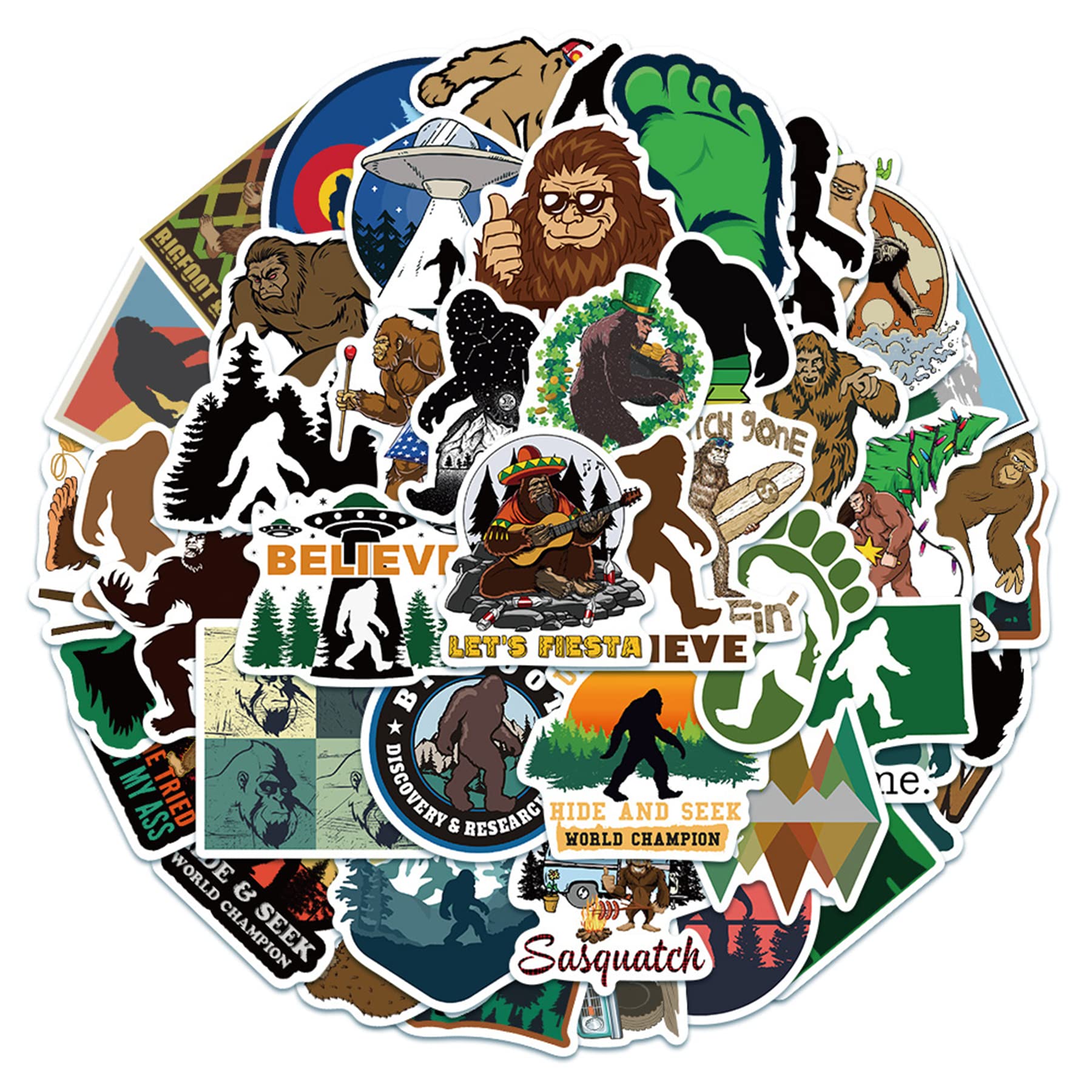 100Pcs Waterproof Bigfoot Stickers - Durable PVC Decals for Laptop, Bicycle, Motorcycle, Skateboard & Luggage - 50 Unique Designs - Perfect for Outdoor Gear, DIY Crafts & Personalizing Accessories