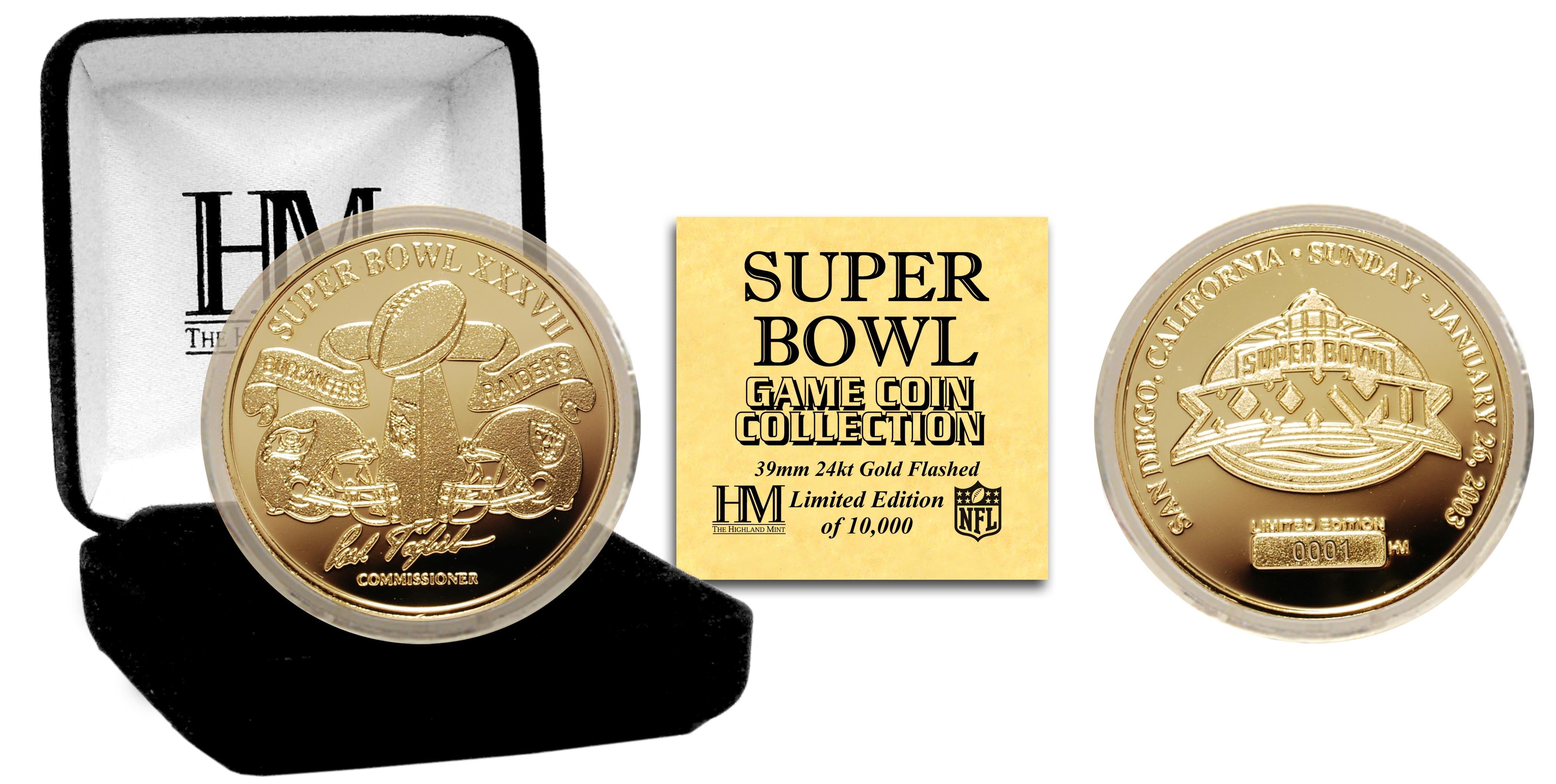 Super Bowl XXXVII 24kt Gold Commemorative Flip Coin - Perfect for Collectors, Sports Fans & Game Day Celebrations