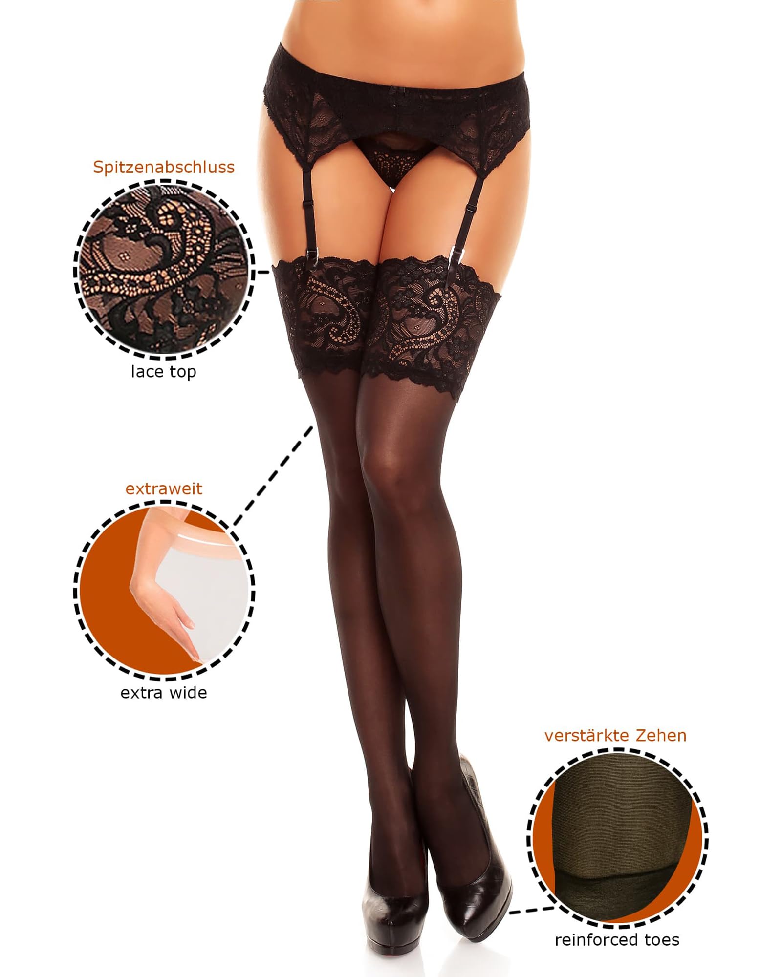 Glamory Women's Plus Size Dream20 Stockings - Comfortable & Stylish Thigh High Stockings for Curvy Women - Perfect for Parties, Date Nights & Special Occasions
