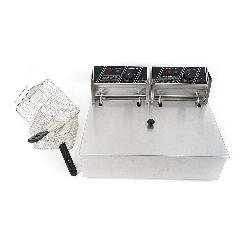 5000W Commercial Dual Tank Electric Deep Fryer - 12L Stainless Steel Restaurant Fryer with 2 Baskets for Fast Food, Snack Bars, Parties & Buffalo Wings - US Stock (Ideal for Restaurants, Catering & Home Use)
