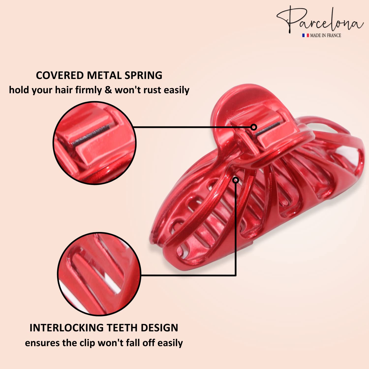 French Small Rain Drop Hair Claw Clip 2 3/4 Inches - Glossy Red Jaw Clip for Women & Girls - Perfect for Updos, Ponytails & Everyday Hairstyles