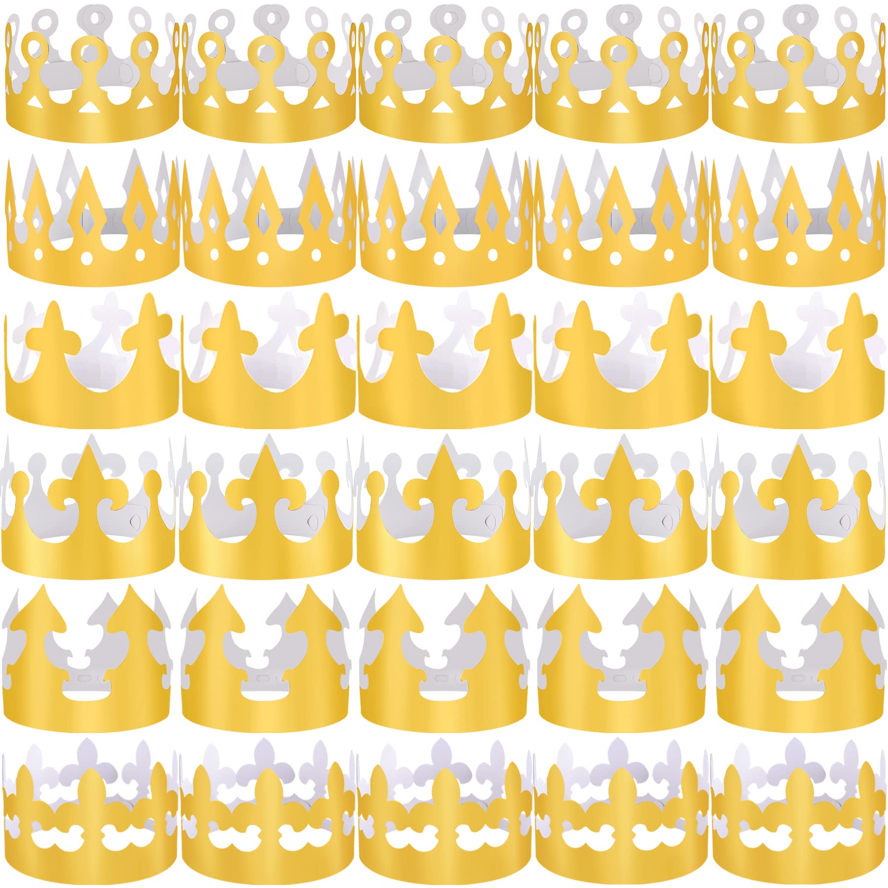 30 Pack Gold Paper Crowns for Birthday Party - King & Queen Hats for Birthday Celebrations, Bridal Showers, Graduation Parties & Festive Events