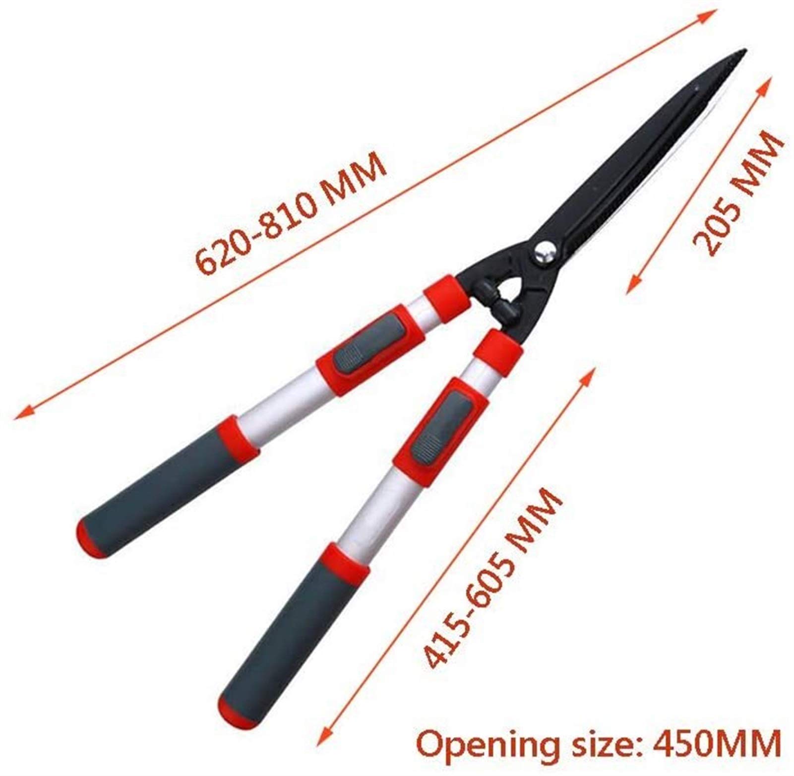 TONZN Long Hedge Shears - Ergonomic SK-5 Steel Garden Pruning Shears with Rubber Handles (620-810mm) - Perfect for Trimming Bushes, Hedges & Shrubs in Your Backyard