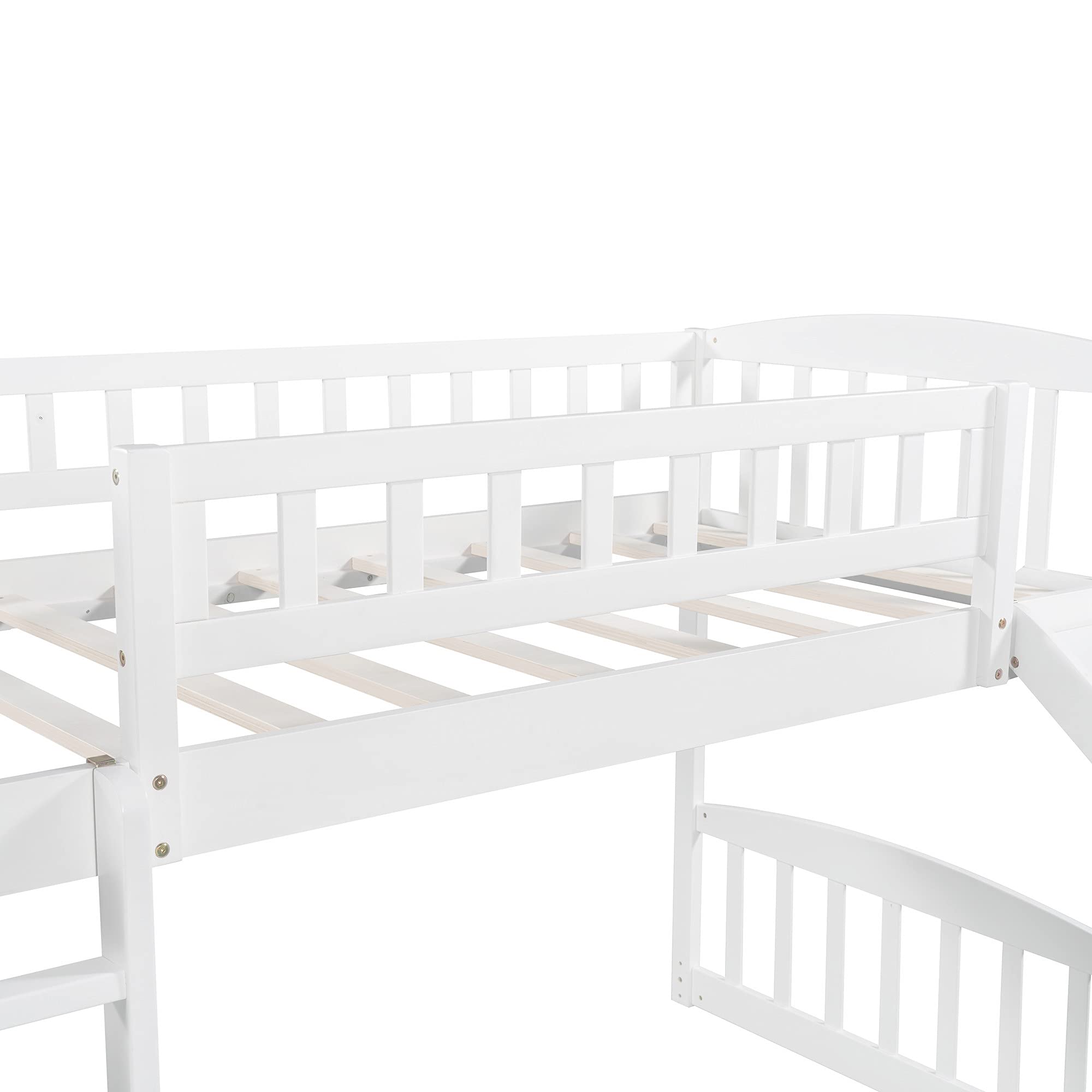 Twin Loft Bed with Stairs and Slide - Wood Low Loft Bed Frame for Kids with 2 Drawers - No Box Spring Needed - Perfect for Small Bedrooms & Playrooms (White, Twin Size)