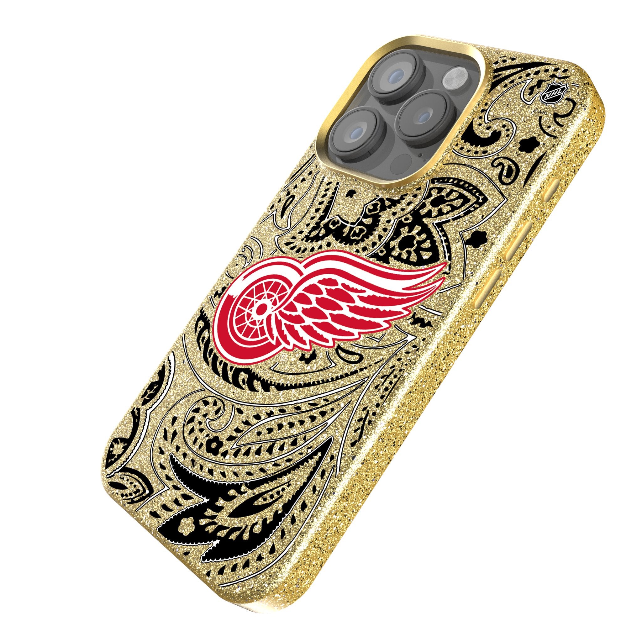 Detroit Red Wings Paisley Bling Rhinestone Phone Case for iPhone & Samsung - Stylish Hockey Team Design for Fans & Gifts