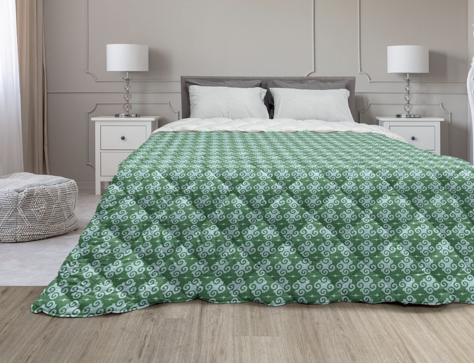 Ambesonne Abstract Down Alternative Comforter - Repeating Star Pattern Symmetrical Design, All-Season Microfiber Quilt, Full Size in Jade Green & Pale Blue | Perfect for Bedroom Decor, Guest Room & Cozy Home Styling