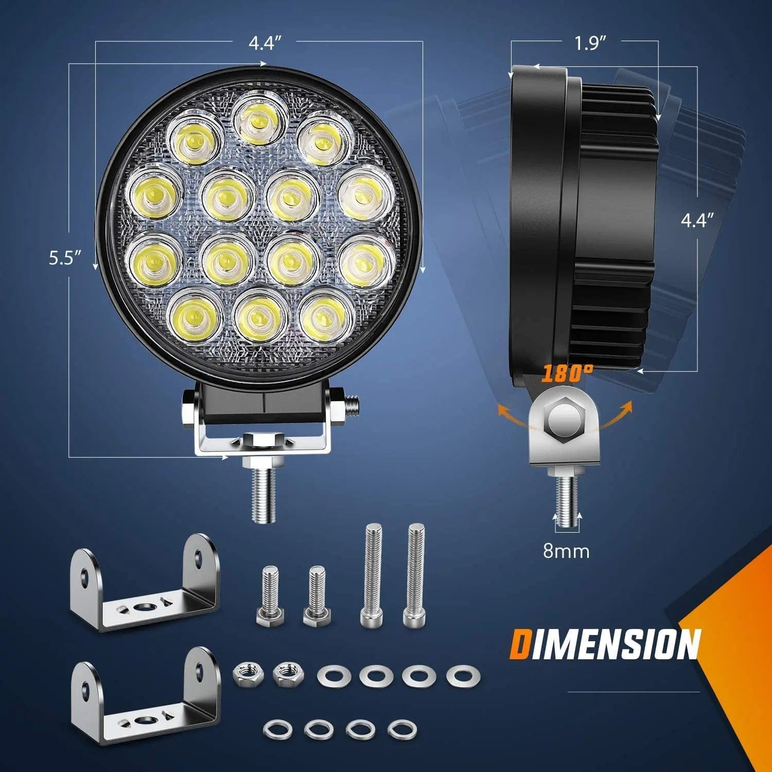 4.5 Inch 42W 4200LM Round LED Flood Work Lights (Pair) - 16AWG Wire with 3-Pin Switch - Perfect for Off-Road Vehicles, Construction Sites, and Outdoor Work Lighting