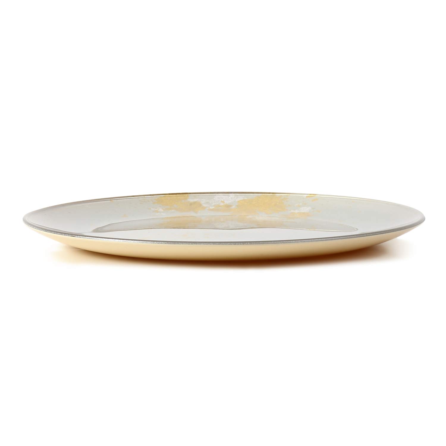Japanese Urushi Glass Flat Dinner Plate 11-inch - Majestic White with Gold Leaf - Dishwasher Safe - Elegant Dining for Restaurants, Weddings & Special Occasions