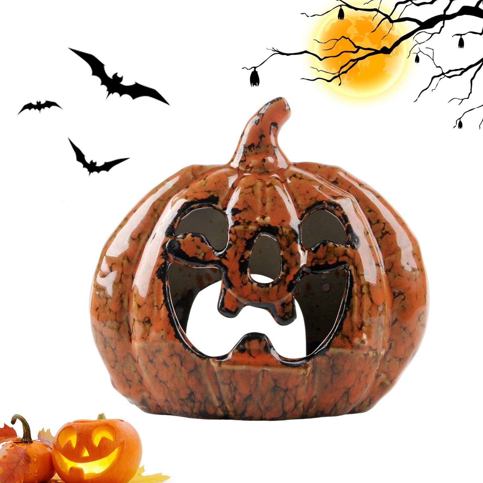 BAIJAC Ceramic Pumpkin Tealight Candle Holder - Halloween Decor Yellow Candle Holder for Home, Living Room, Bedroom - Perfect for Fall Decorations, Thanksgiving Centerpiece & Cozy Autumn Ambiance
