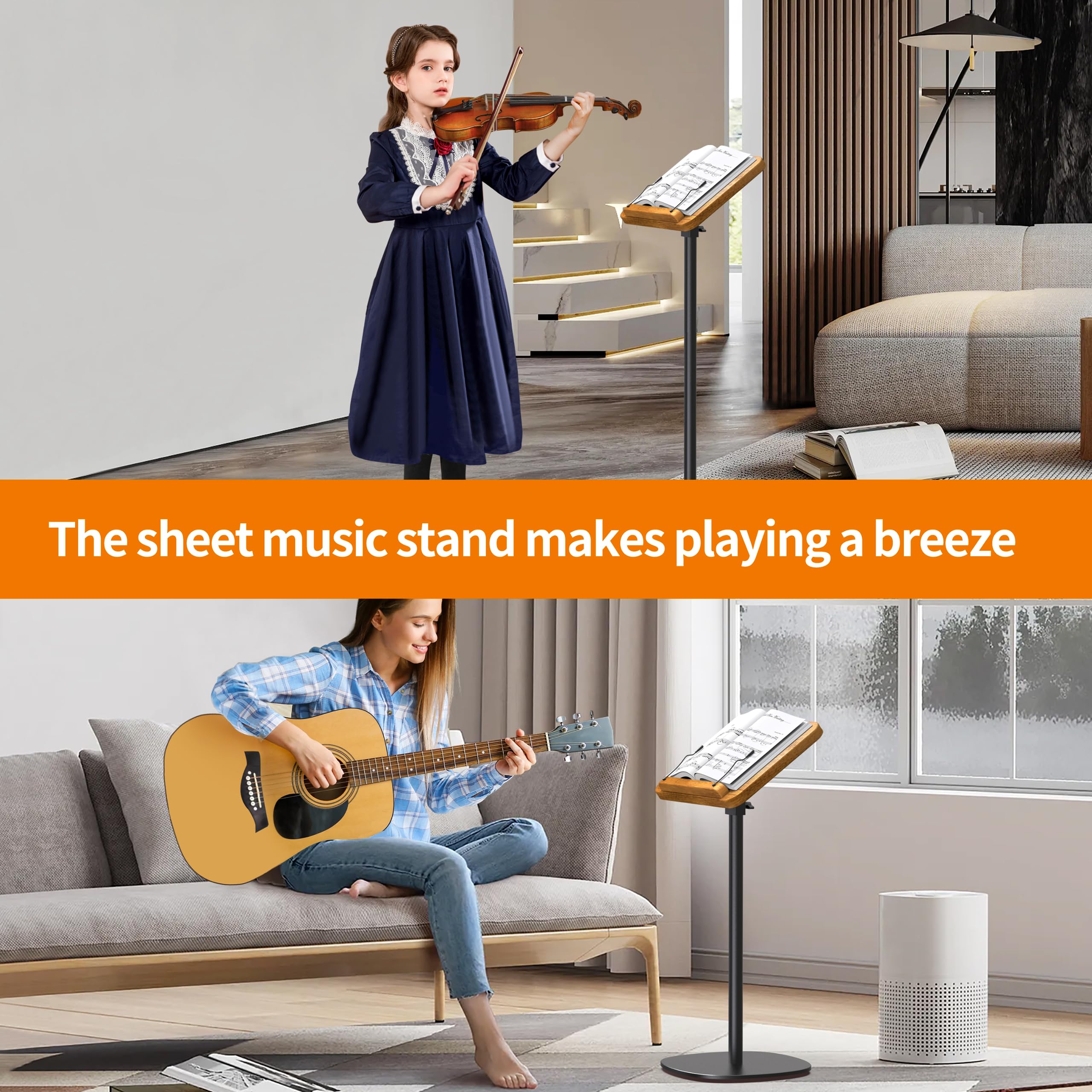 NAMON Adjustable Book Stand - Solid Wood & Sturdy Metal Floor Holder with Page Clip - Perfect for Cookbooks, Music Sheets, Laptop & Reading - Height Adjustable for Kitchen, Office & Study