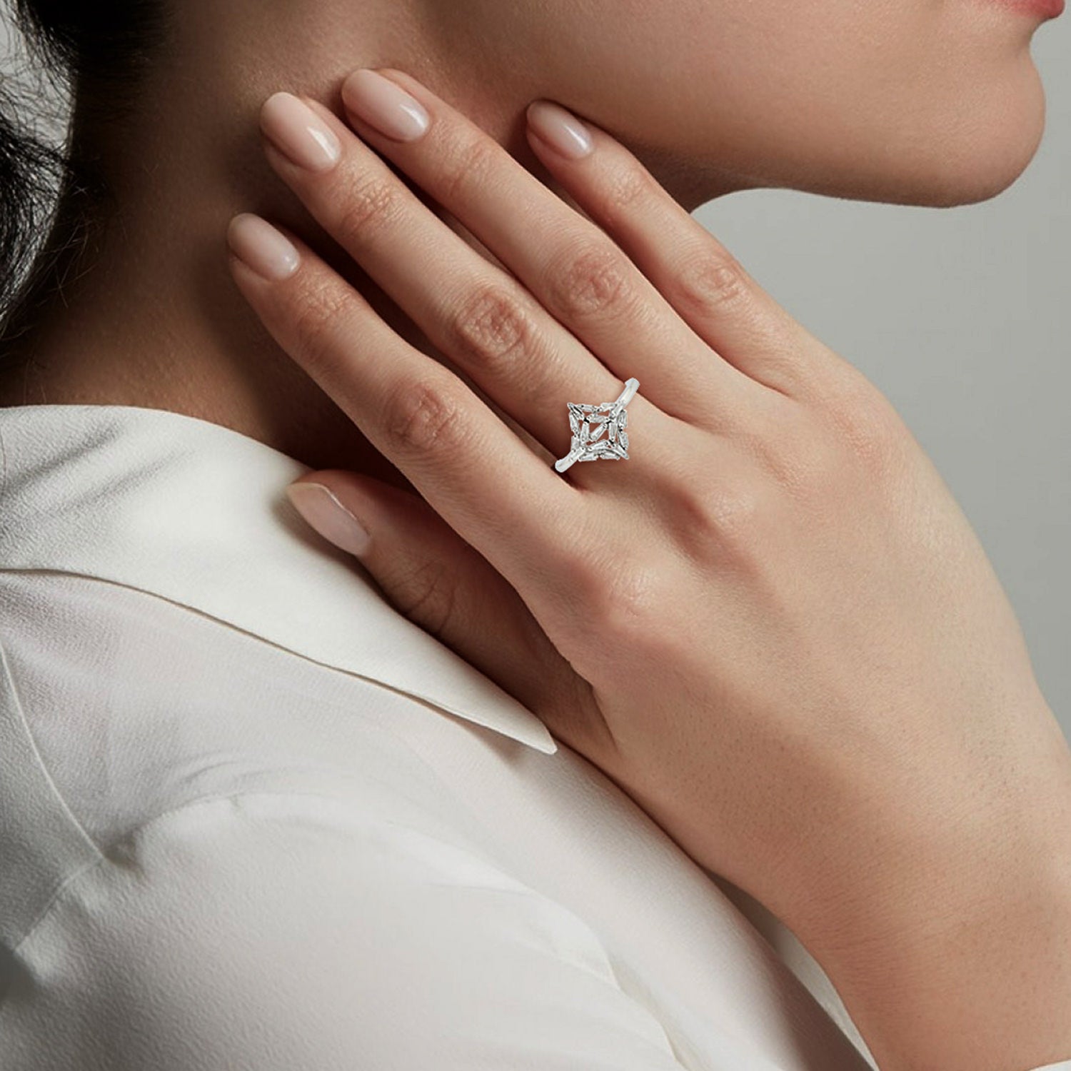 18K White Gold Baguette Cut Diamond Ring for Women - Elegant Designer Fine Jewelry for Engagement, Wedding & Anniversary Gifts
