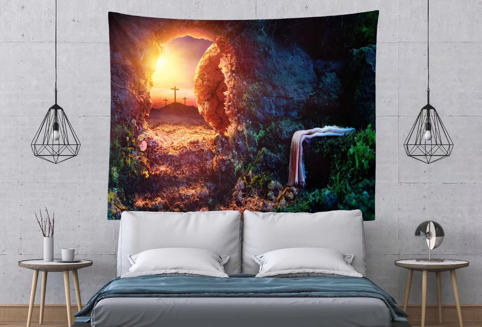 Jesus Tapestry Wall Decor - Empty Tomb & Crucifixion Art for Easter Church & Home
