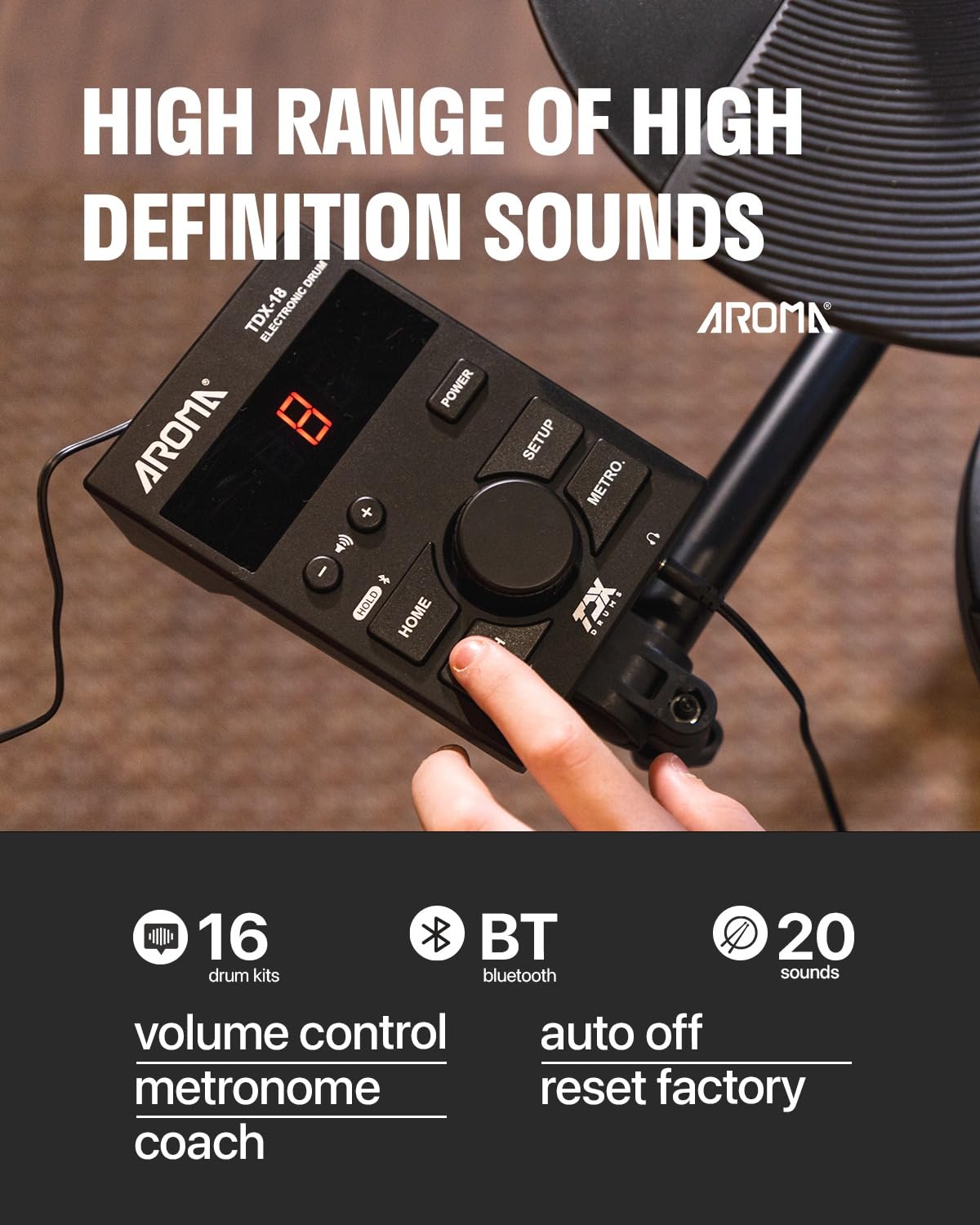 TDX-18 Electronic Drum Kit with 4 Quiet Mesh Pads, Bluetooth Connectivity, 2 Switch Pedals & Complete Accessories (Drum Throne, Headphones, Sticks) - Perfect for Home Practice, Studio Recording & Silent Drumming Sessions
