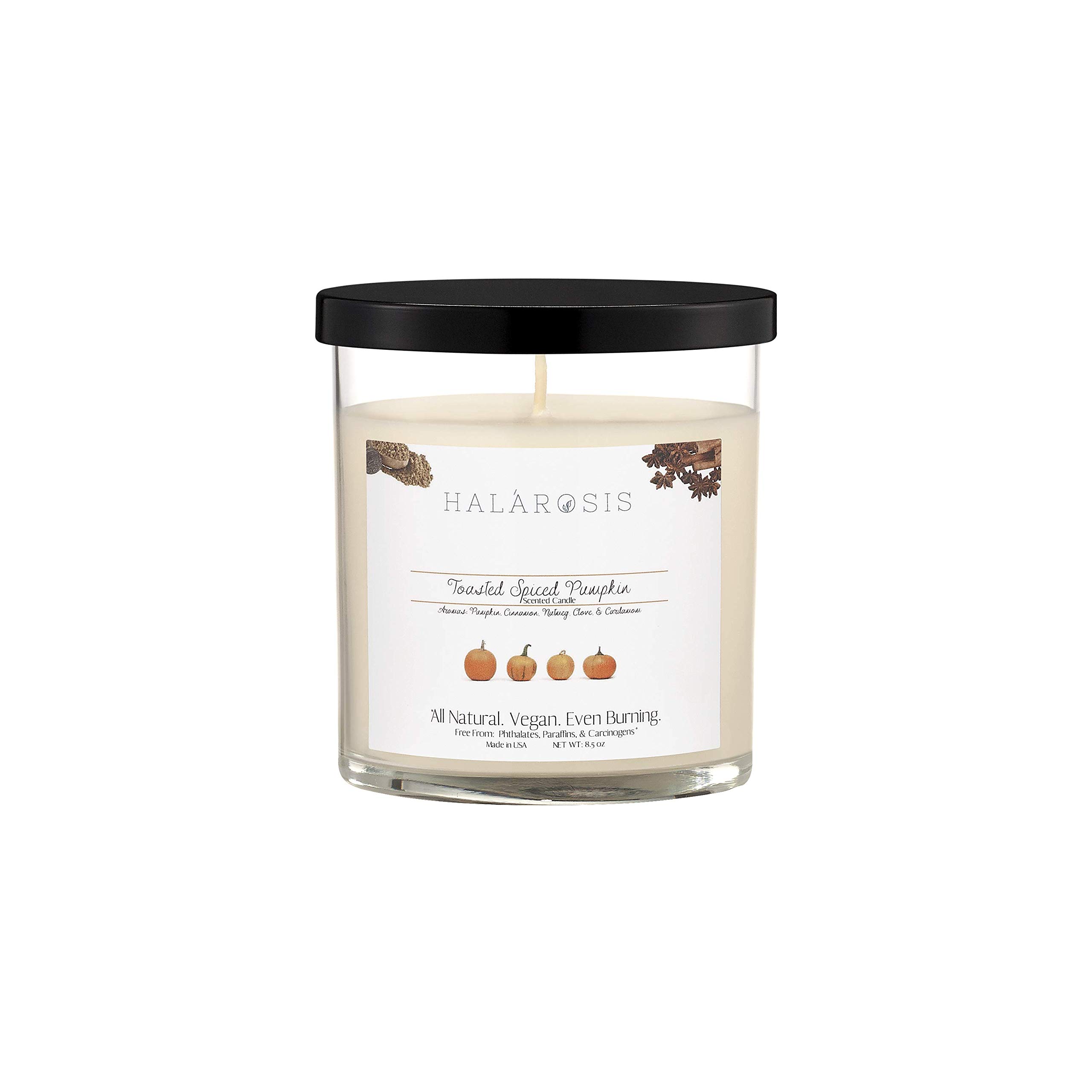 Halarosis Premium Soy Candles - Long-Lasting 45-Hour Burn Time - Cotton Wick Scented Candles for Home, Birthday & Housewarming Gifts (Toasted Spiced Pumpkin 8.5oz) - Perfect for Relaxation, Romantic Dinners & Holiday Decorations