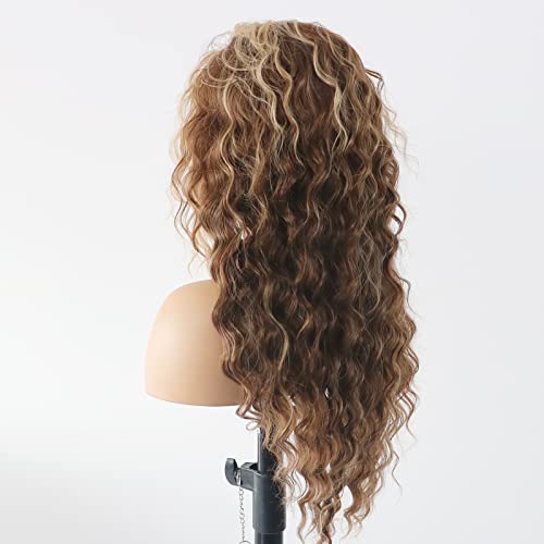 Curly Blonde Brown Reverse Ombre Wig - Long Synthetic Hairpiece for Cosplay, Halloween & Daily Fashion
