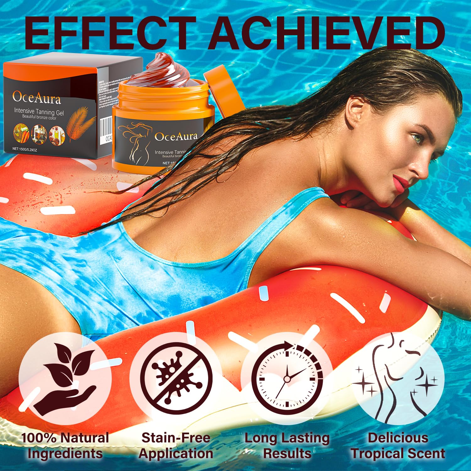 Best Intensive Tanning Gel for Instant Sunless Tan - Water-Resistant Self Tanner with Carrot & Coconut Oil - Enriched with Vitamin A & E for Deep Hydration - Perfect for Beach, Pool & Vacation Glow