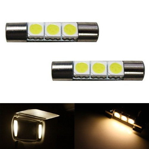 2-Pack Warm White 3 SMD 6641 LED Bulbs for Car Vanity Mirror & Sun Visor Lights - Perfect for Interior Lighting, Night Driving, and Makeup Application