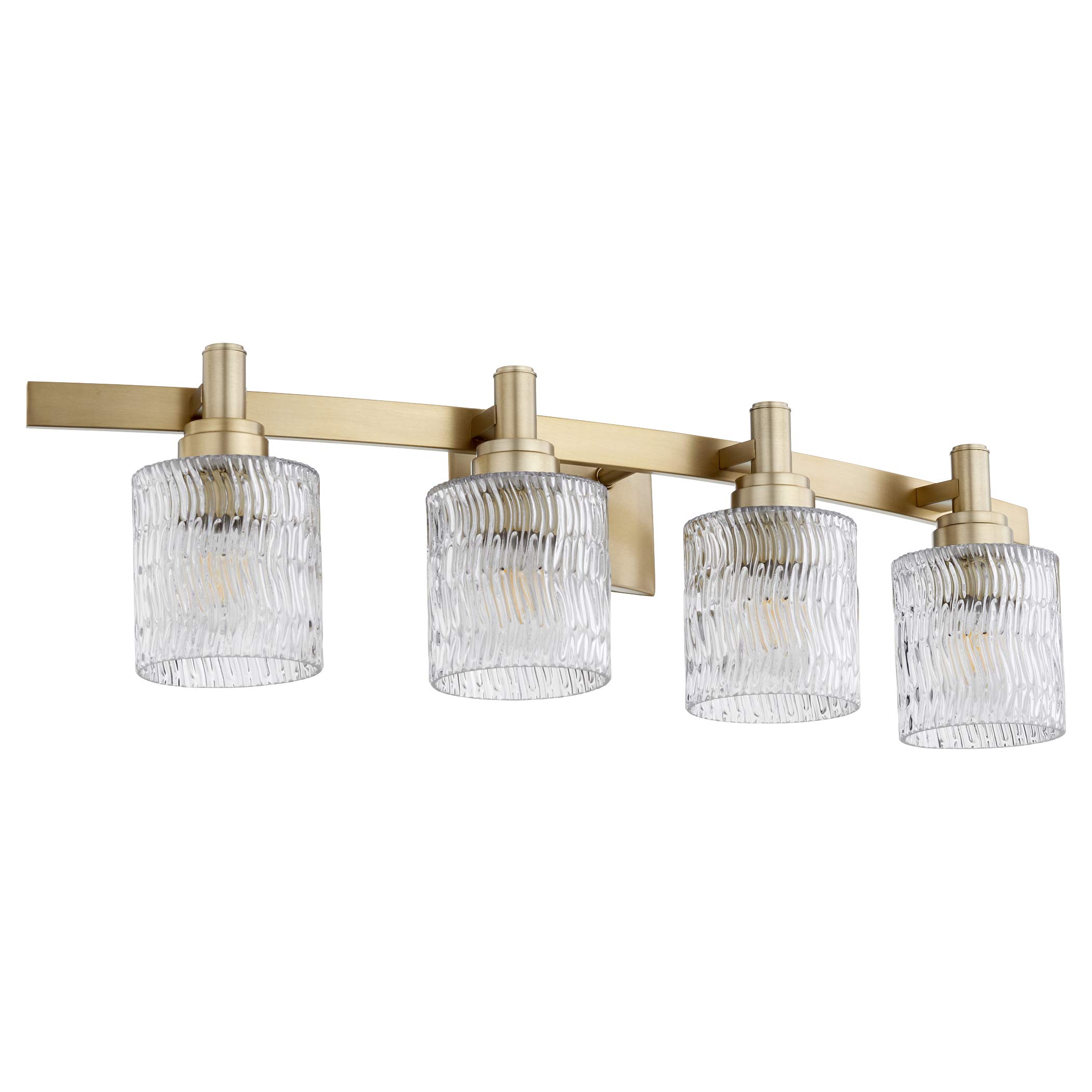 Quorum 5184-4-80 Transitional Four Light Vanity Light Fixture - Brass Antique Finish, Stadium Collection - Perfect for Bathroom, Powder Room & Dressing Area Lighting