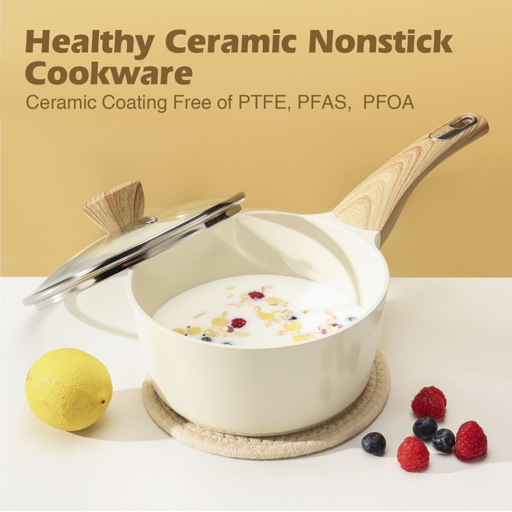 SENSARTE 14-Piece Nonstick Ceramic Cookware Set - Induction Compatible Pots & Pans, PFOA & PTFE Free Healthy Kitchen Cooking Set with Frying Pans - Perfect for Sauteing, Frying & Everyday Cooking