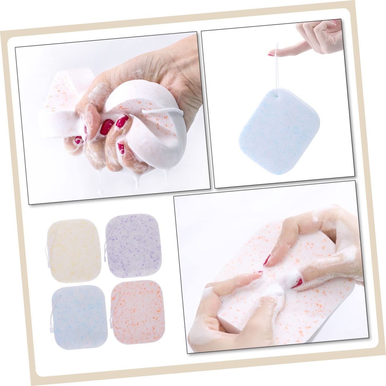 Beautifuful Thickened Facial Cleansing Sponges 4 Pack - Gentle Exfoliating Makeup Remover Sponges for Travel & Daily Skincare | Soft Face Wash Puff for Sensitive Skin & Makeup Application