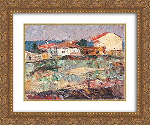 24x20 Gold Ornate Frame with Double Matted Museum Art Print by Stefan Dimitrescu - Vintage Wall Decor for Living Room, Bedroom & Office - Houses In Mangalia Painting