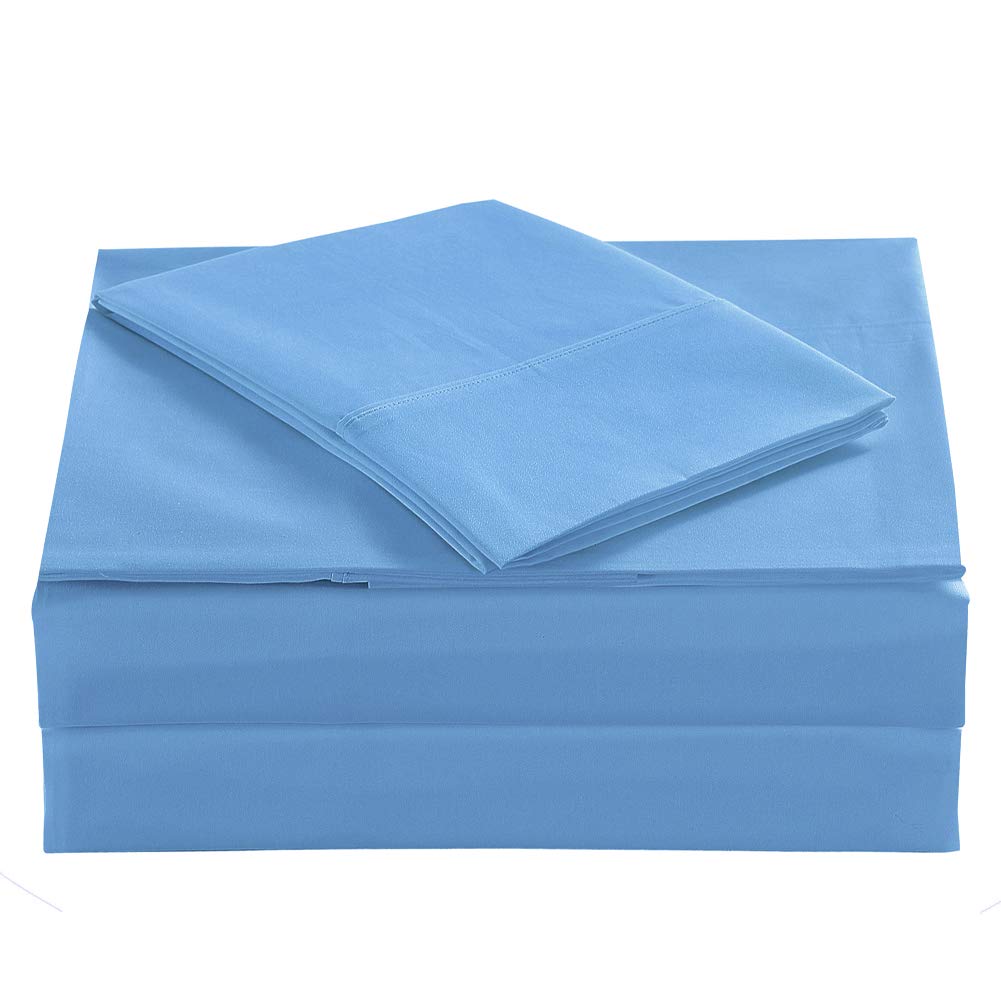 Queen Size Percale Bed Sheets - 200 Thread Count Cotton Polyester Blend (60% Cotton 40% Polyester) - Wrinkle Free, Breathable & Crisp Feel - 4 Piece Sheet Set in Blue - Perfect for Hot Sleepers & All-Season Comfort