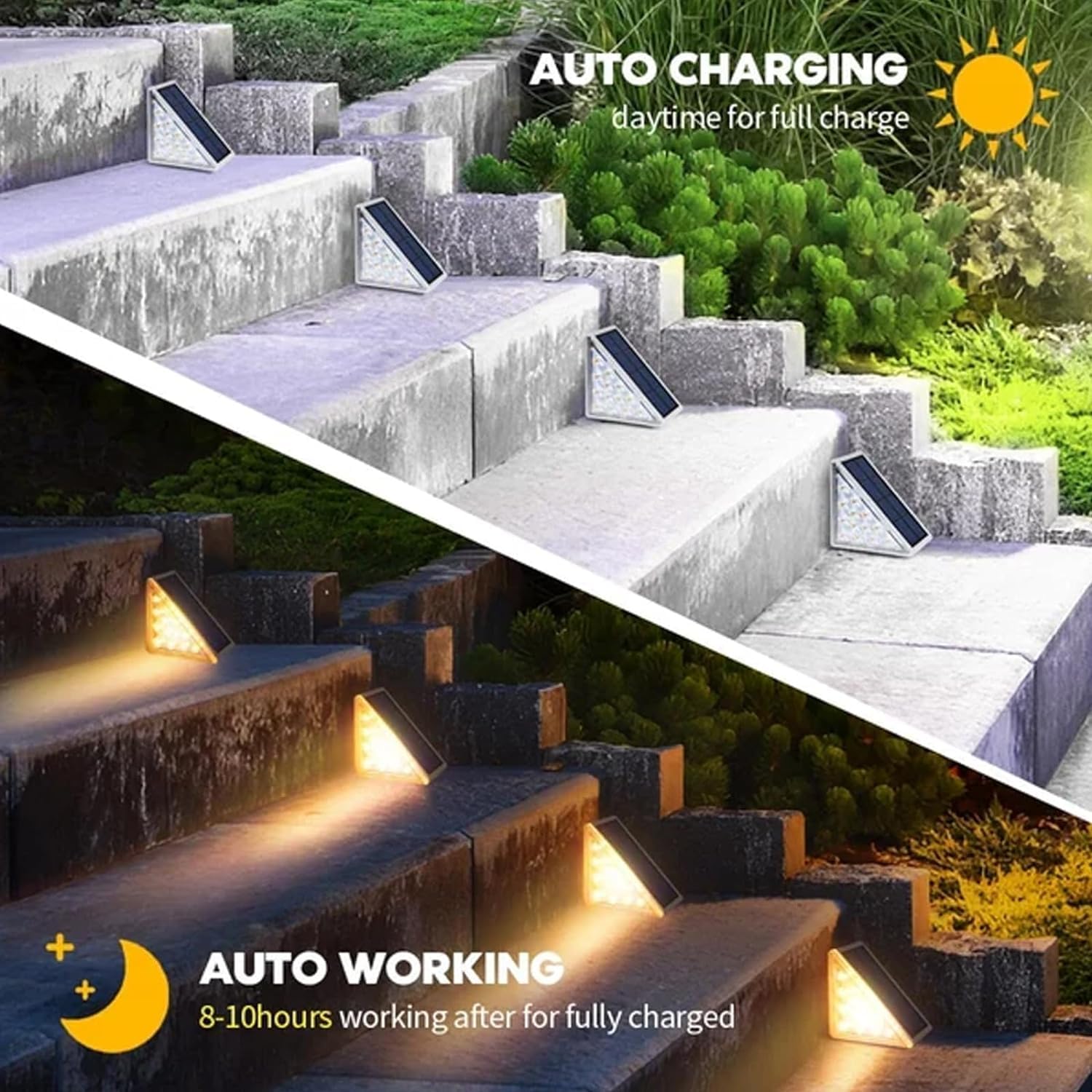 Solar LED Step Lights Outdoor Waterproof - 8 Pack Warm White Deck Stair Lights for Patio, Yard, Porch, Front Door, Sidewalk - Perfect for Home Exterior, Garden Pathway & Nighttime Safety Lighting