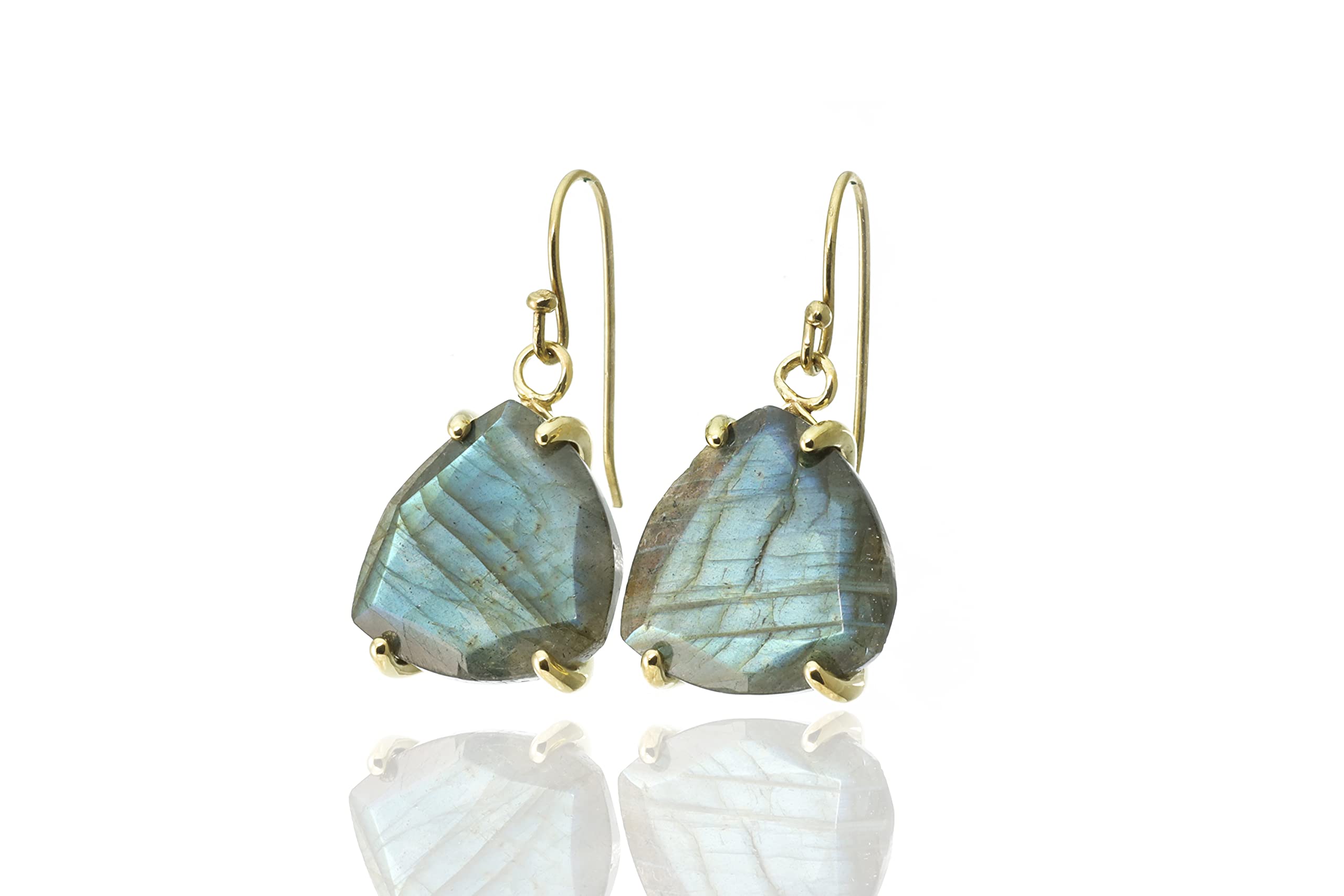 Labradorite Triangle Dangle Earrings - Gold Hook Earrings with Semiprecious Stones - Enchanting Unique Jewelry for Women - Perfect for Parties, Weddings & Everyday Wear