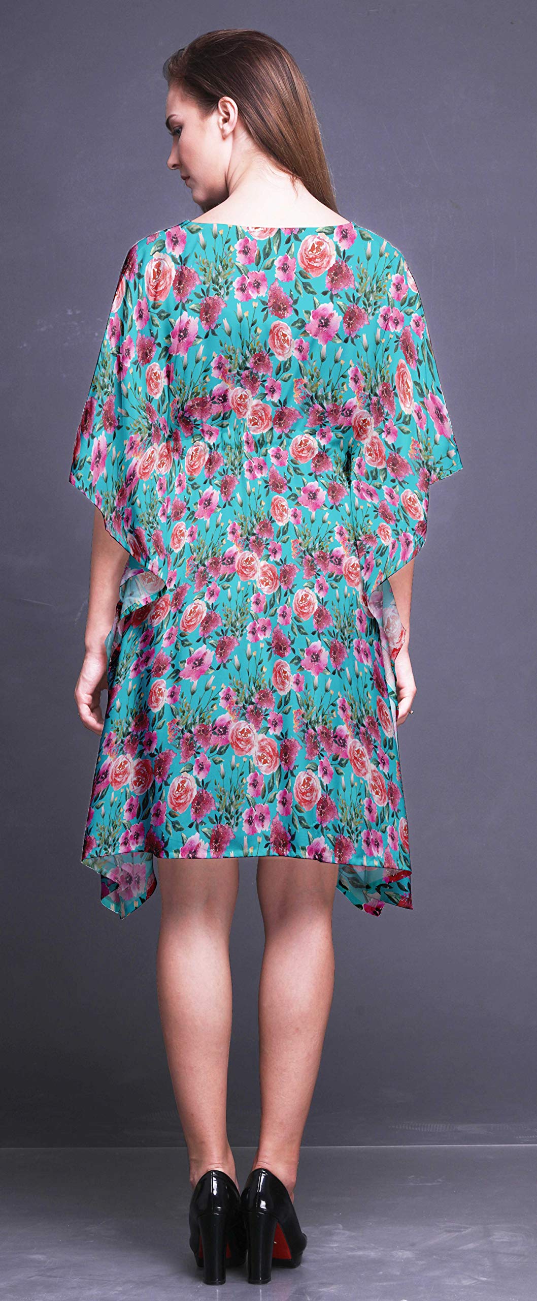 Bimba Women's Short Caftan Midi Dress - Beach Cover Up, Swimwear Dress, Boho Summer Kaftan for Poolside, Vacation & Resort Wear