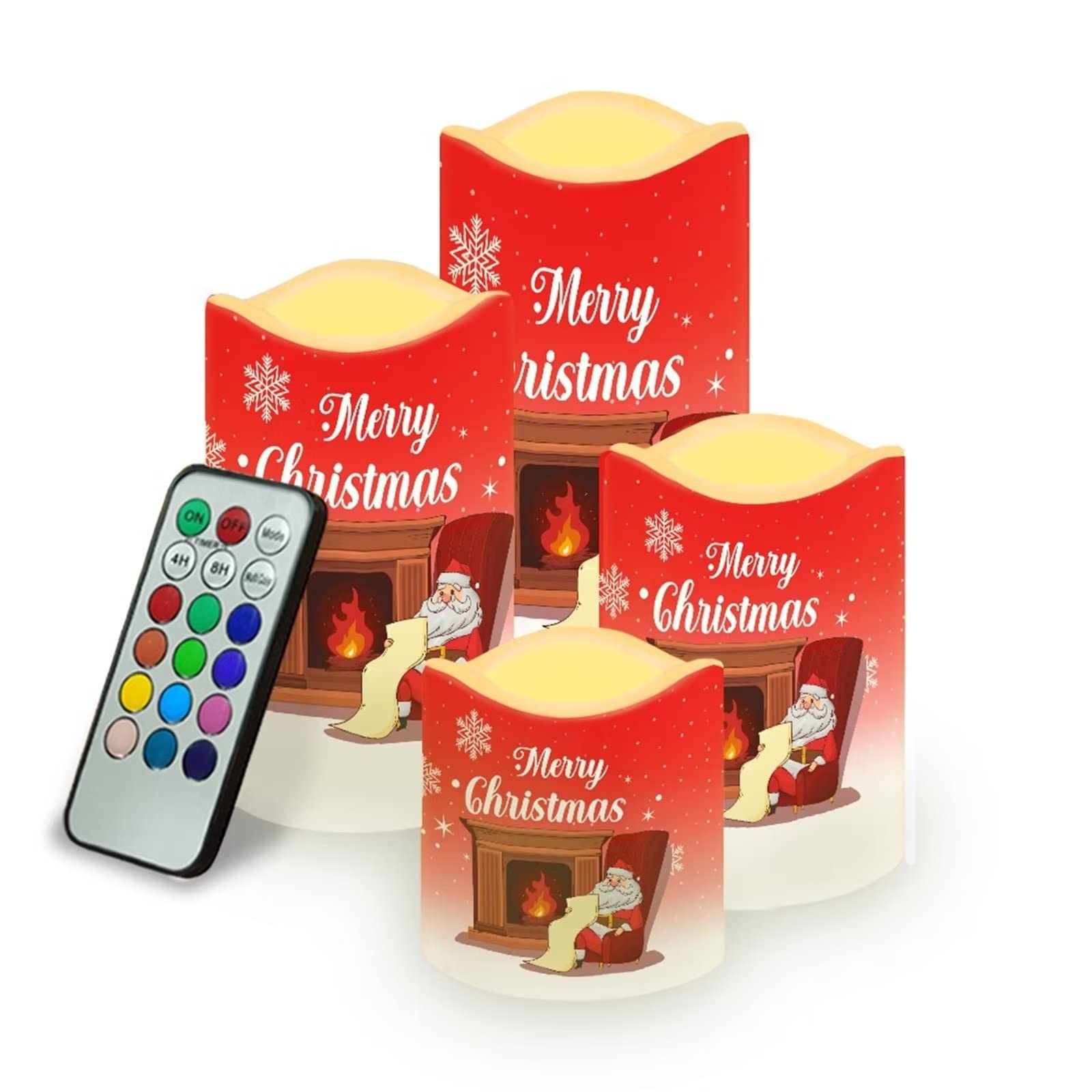 DISNIMO Santa Claus Tea Light Candles - 4pcs Battery Operated Flameless LED Candles with Remote Control & Timer, Realistic Wick & Wax Design for Christmas Decor - Perfect for Indoor/Outdoor Holiday Decorations, Window Displays, and Festive Centerpieces