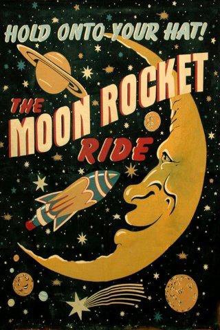 Vintage Moon Rocket Ride Spaceship Canvas Poster - 20
