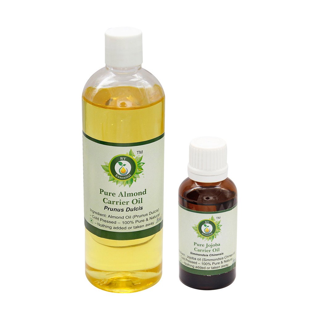 100% Pure & Natural Cold Pressed Almond Oil (100ml) & Jojoba Carrier Oil (30ml) - Essential Oils for Skin Care, Hair Growth & Aromatherapy - Perfect for Massage, DIY Beauty & Relaxation