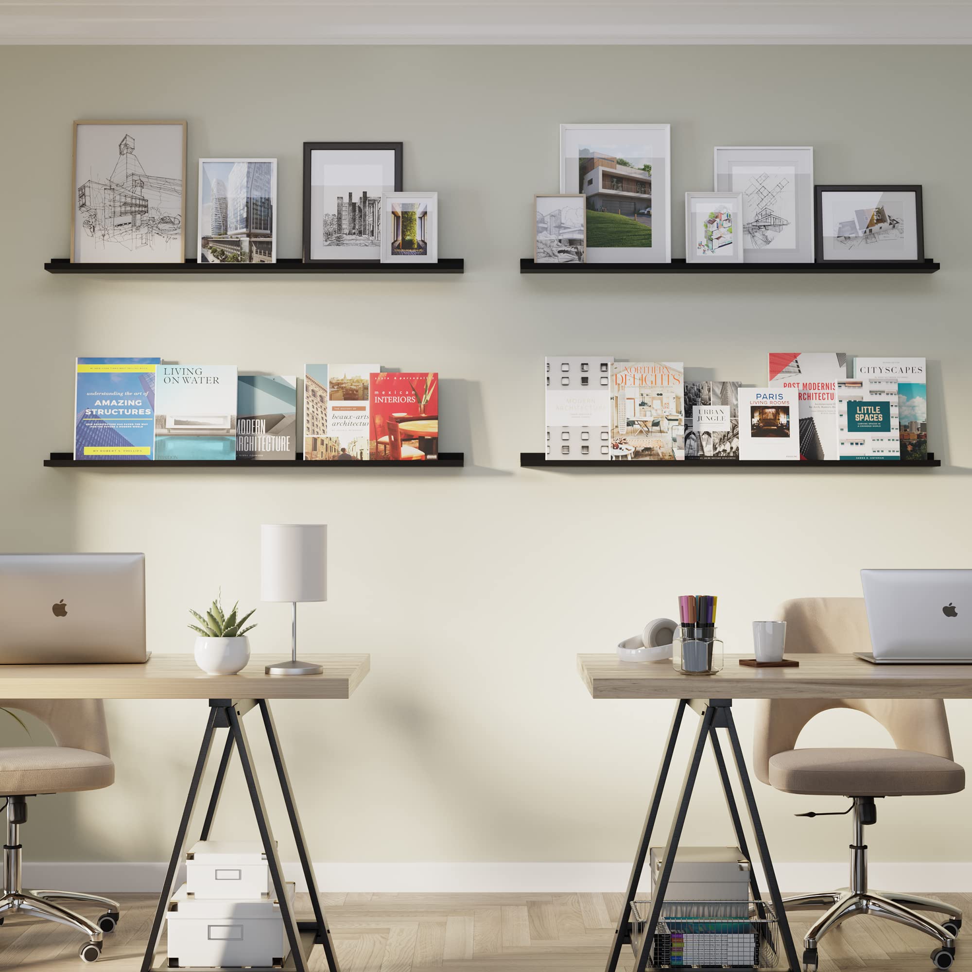Wallniture Denver 46-Inch Floating Wall Shelves Set of 4 - Black Picture Ledge Shelf for Picture Frames, Home Decor & Display - Perfect for Living Room, Bedroom & Office Organization