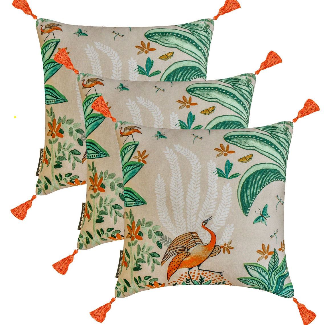 Birdsong Bliss Green Cotton Throw Pillow Cover - Soft Decorative Cushion Case for Sofa, Bed, Living Room & Home Decor