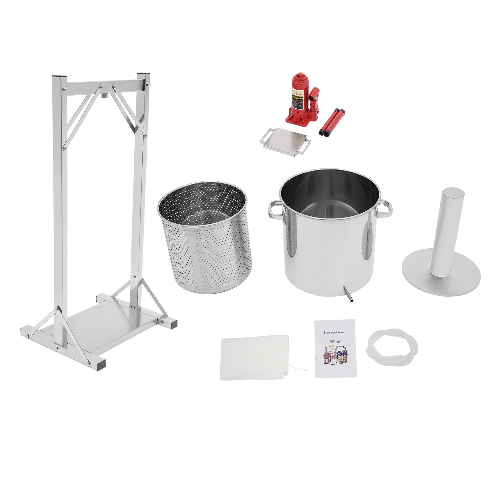 36L/9.5 Gallon Stainless Steel Hydraulic Fruit Wine Press - Manual Cider Juicer Extractor for Apple, Grape & Berries - Perfect for Home Brewing, Winemaking & Juice Extraction DIY Projects