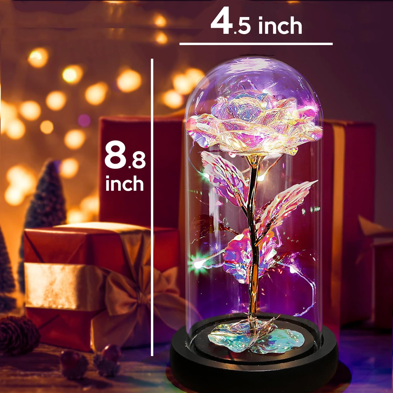 Glass Rose Galaxy Enchanted Light Up Flower in Dome - Eternal Infinity Rose Gift for Women, Mom, Valentine's Day, Anniversary & Home Decor - Perfect Romantic Present for Birthday, Wedding & Special Occasions