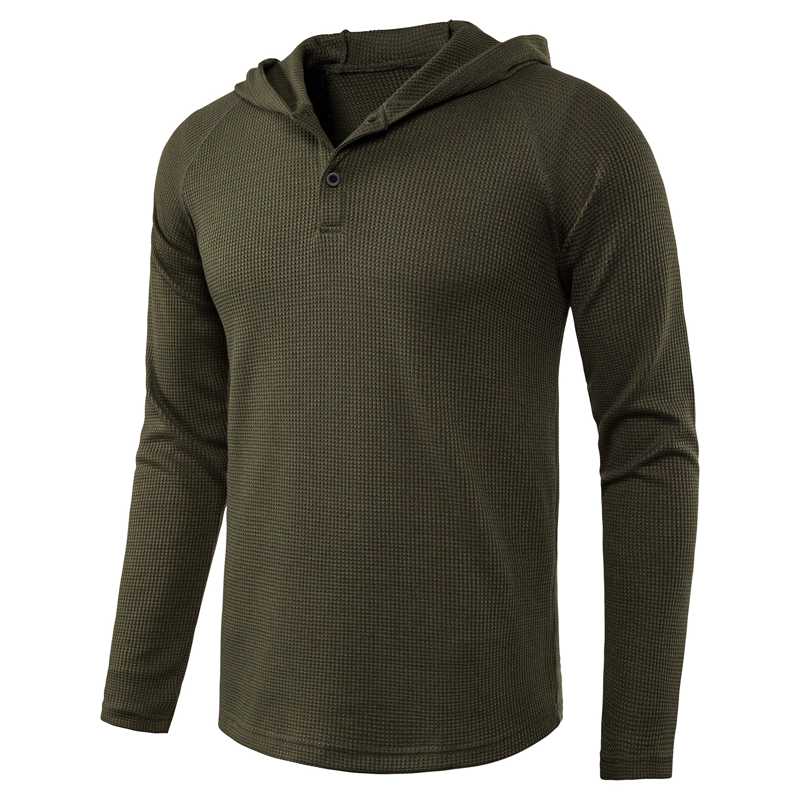 Men's Lightweight Solid Color Pullover Hoodie - Long Sleeve Waffle-Knit Henley Shirt for Casual Wear | Perfect for Outdoor Activities, Gym & Everyday Comfort