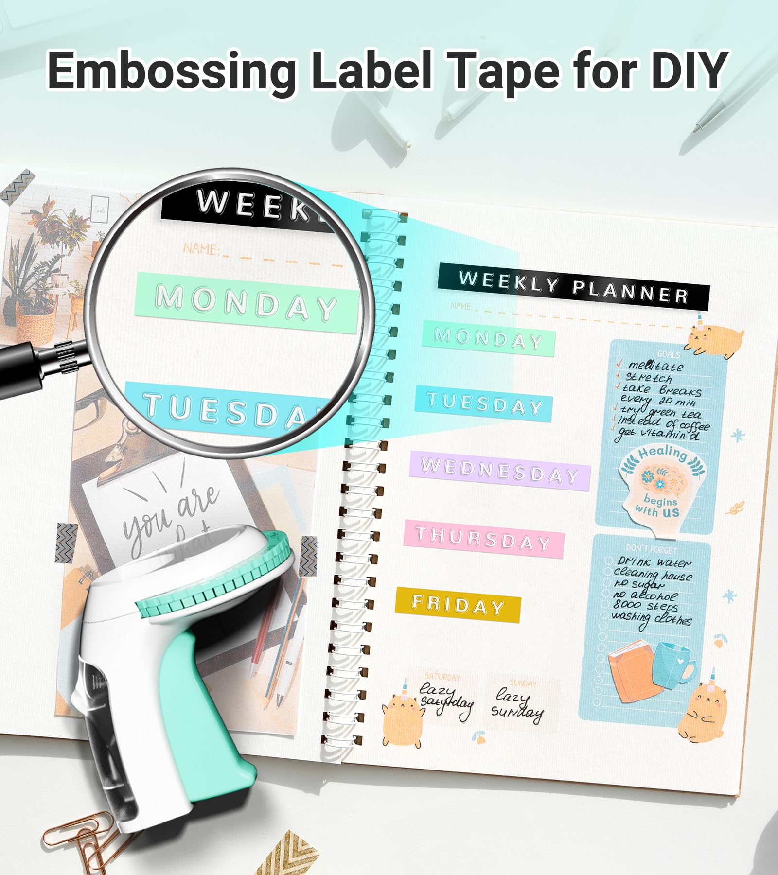 Retro Manual Embossing Label Maker Machine with 10 Macaroon 3D Embossing Tapes - Vintage Handheld Embosser for DIY Crafts, Home Organization & School Supplies - Perfect for Kids' Projects, Gift Wrapping & Office Labeling