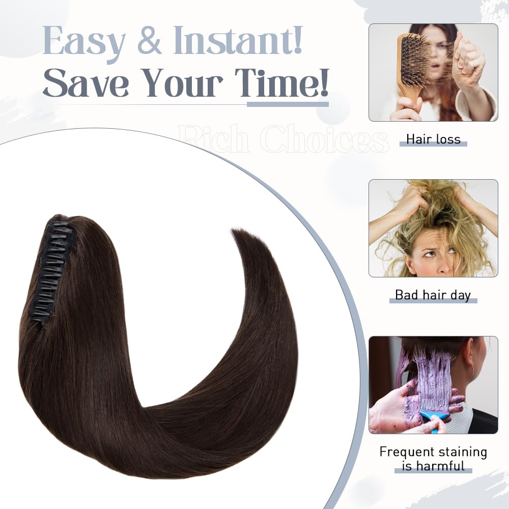 Premium 20 Inch Human Hair Ponytail Extension - Real Hair Clip-In Ponytail with Balayage Dark Brown (#2) for Women | 120g Straight Hair Extensions | Perfect for Parties, Weddings & Everyday Styling