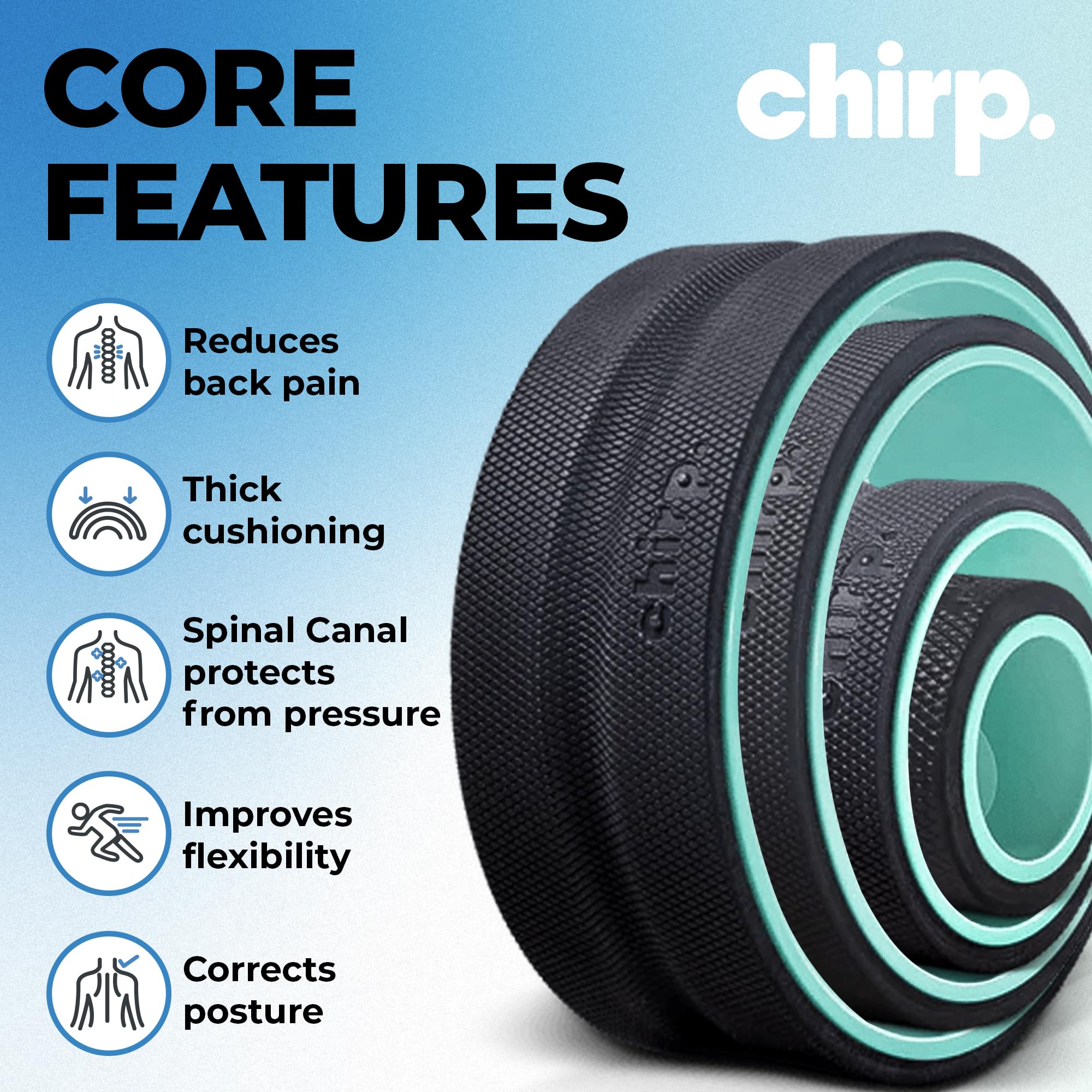 Chirp Wheel Foam Roller for Back Pain Relief - High Density Deep Tissue Massager for Neck, Shoulder & Spine - Trigger Point Therapy Tool for Physical Therapy, Yoga & Post-Workout Recovery - Perfect for Home Gym & Office Use