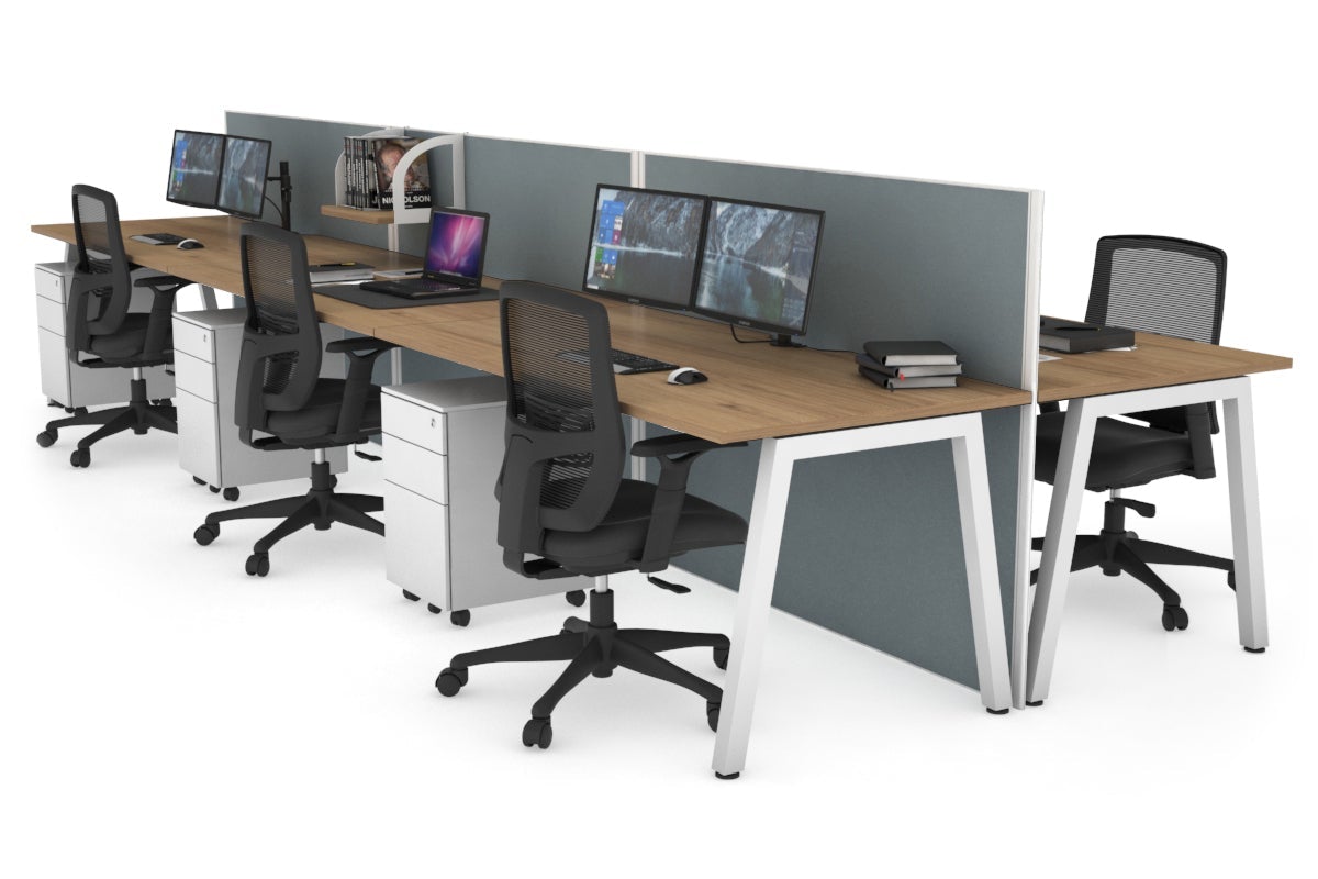 Horizon Quadro 6-Person Office Workstation Bench with A-Legs - 1800mm x 800mm Dimensions & Cable Management - Perfect for Collaborative Workspaces & Open Office Environments