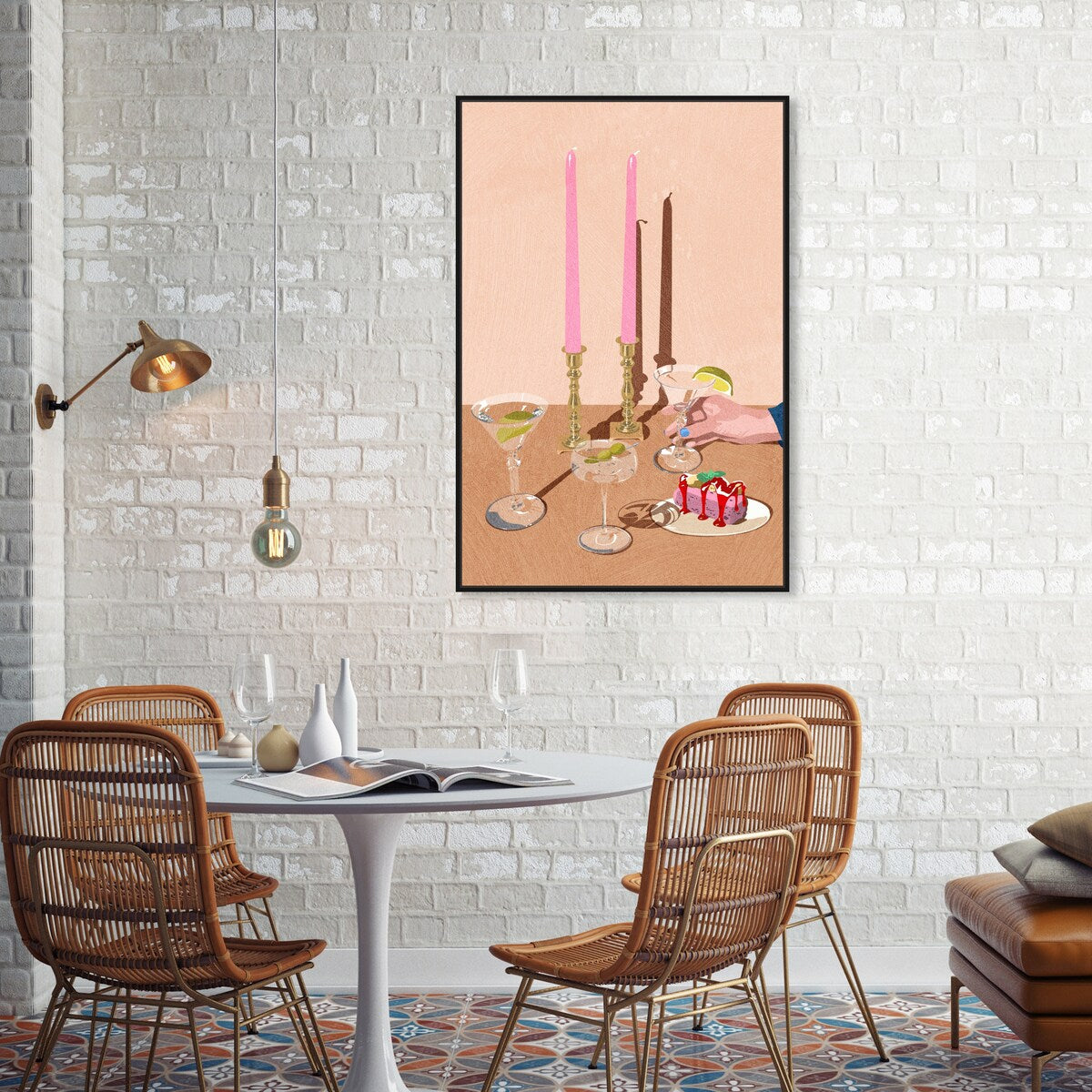 Elegant Pink Framed Canvas Wall Art Print - Modern Dessert & Drink Theme for Dining Room Decor | Perfect for Home, Restaurant & Cafe Wall Decor