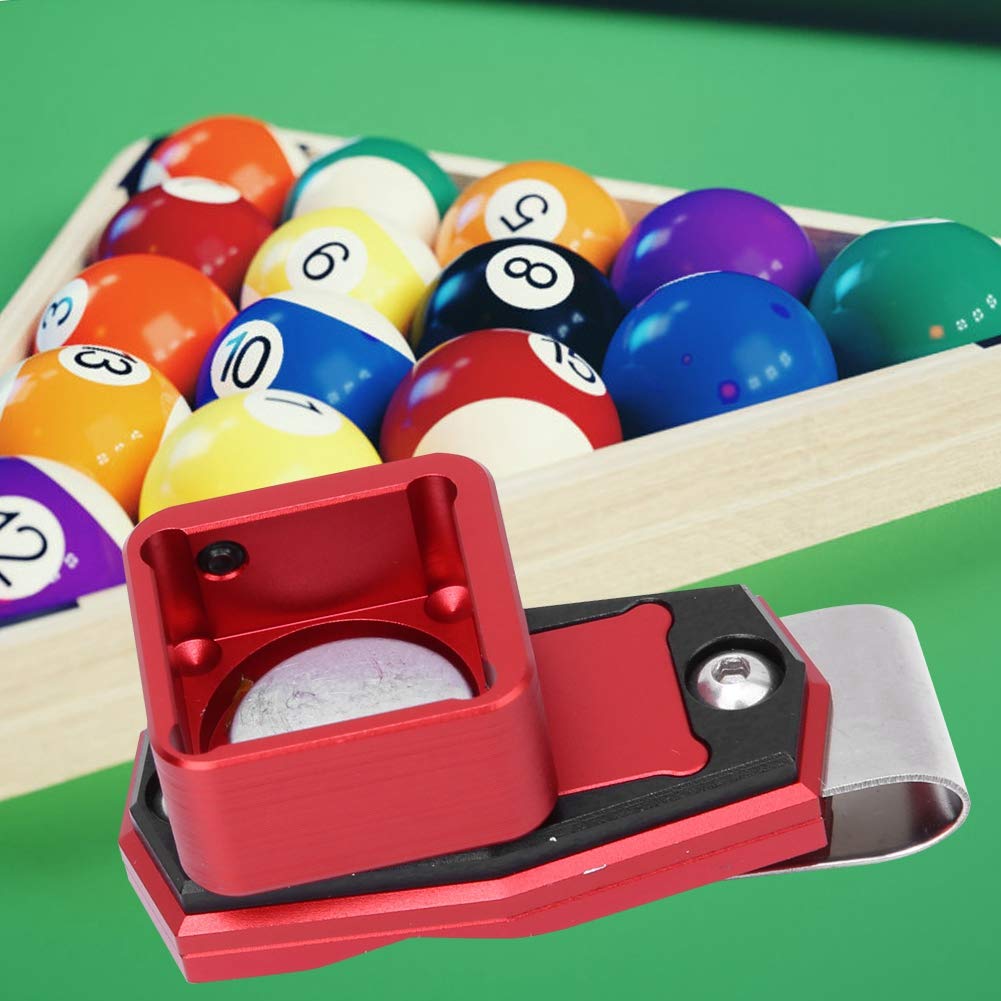 Alvinlite Magnetic Billiard Chalk Holder - Universal Portable Pool Chalk Carrier with Clips, Protective Aluminum Alloy Case for Snooker & Pool Cues - Pocket-Sized (Red) - Perfect for Bar, Home & Professional Pool Tables