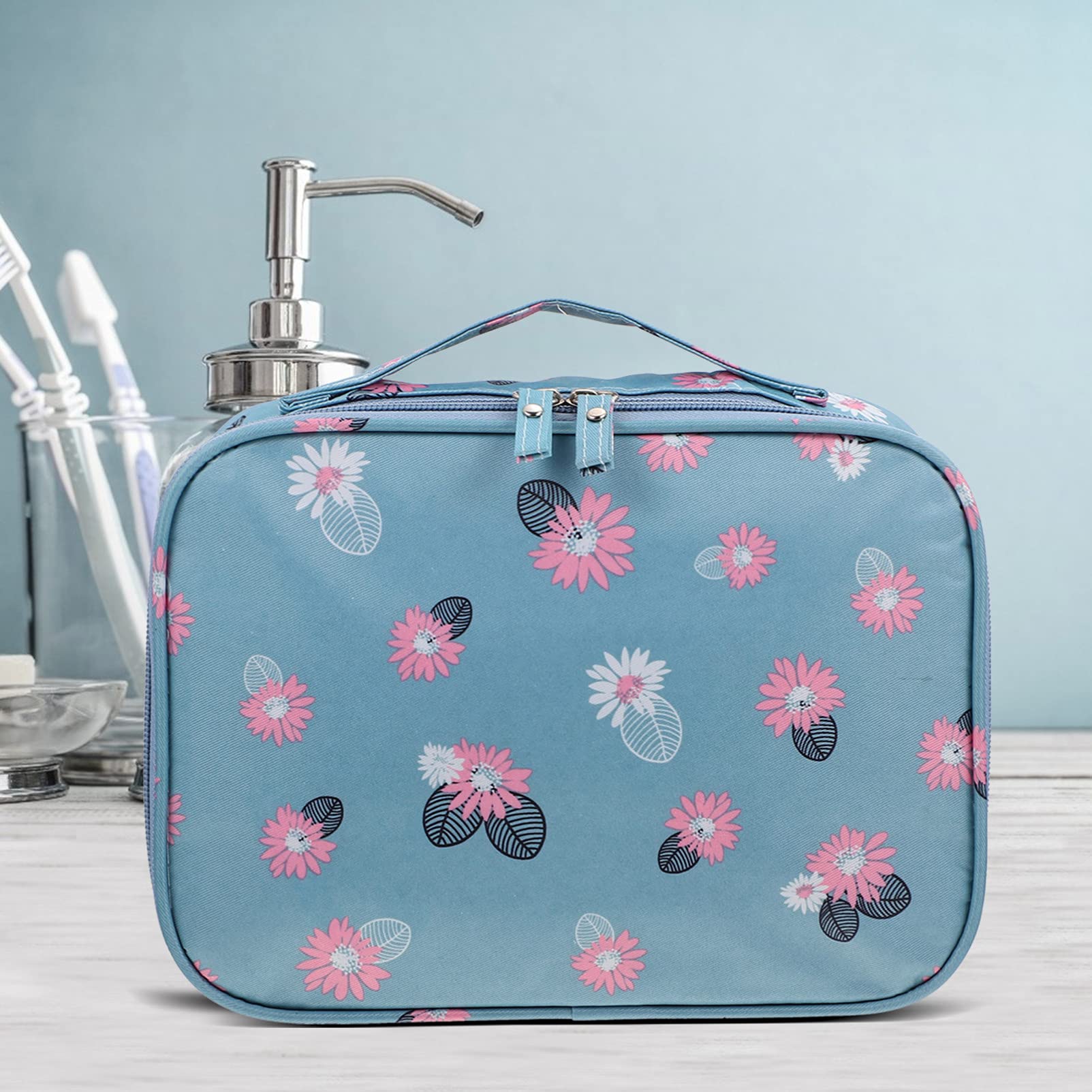 Minkissy Waterproof Travel Makeup Bag - Large Capacity Cosmetic Organizer with Brush Holder for Women, Portable Toiletry Pouch for Vacation, Gym, Camping & Airplane Carry-On (1 Pack, Polyester)