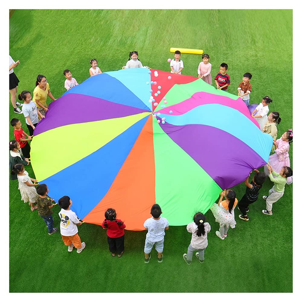 Kids Rainbow Parachute Toy - 10m/32.8ft Colorful Play Tent for 4-100 People | Indoor & Outdoor Group Games, Gym Class Activities, Birthday Parties & Team Building Events