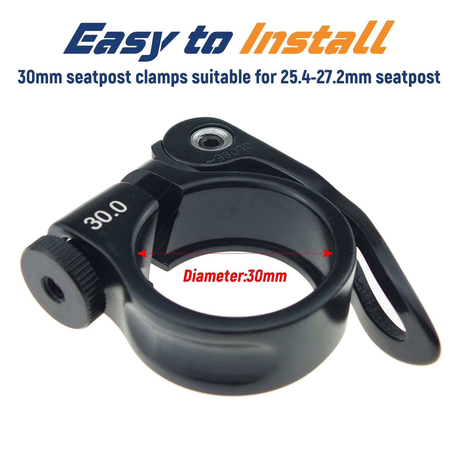 30mm Alloy MTB BMX Bike Seat Post Clamp - Durable Lightweight Seatpost Clamp for Mountain & BMX Bikes - Multiple Color Options (Black) - Perfect for Trail Riding & Urban Commuting