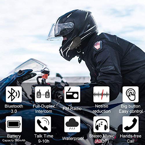 QSPORTPEAK 2X BT-S3 Motorcycle Bluetooth Intercom Headset - 2 Pack, Wireless Helmet Communication System with Noise Cancelling Mic for Riding, Skiing, Snowmobiling & Outdoor Adventures