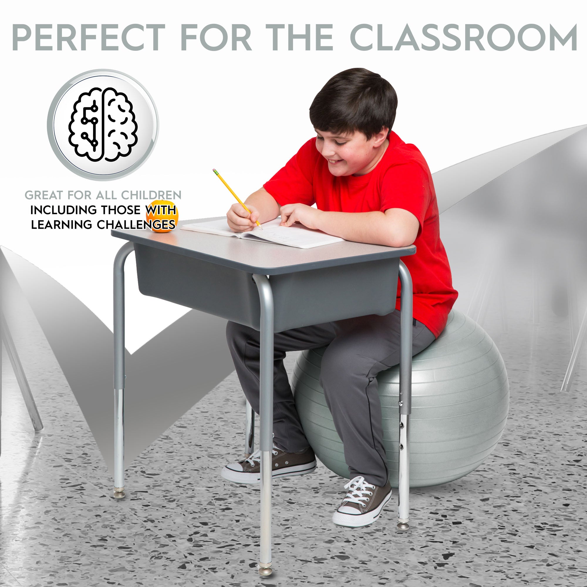 Bouncyband 55cm Balance Ball - Dynamic Silver Stability Ball for Active Sitting, Office & Home Workout, Yoga & Fitness - Improves Posture & Core Strength